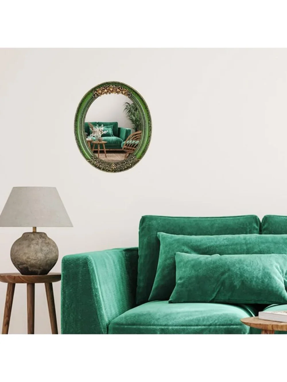 Vintage Oval Resin Wall Mirror - Decorative Entryway, Hallway, Bedroom Accent